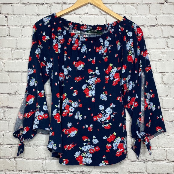 Lauren Ralph Women’s Navy Floral Top Size Small - Picture 1 of 6